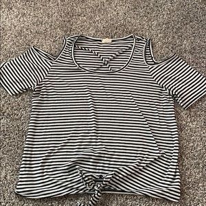 Caution To The Wind striped cold-shoulder T-shirt